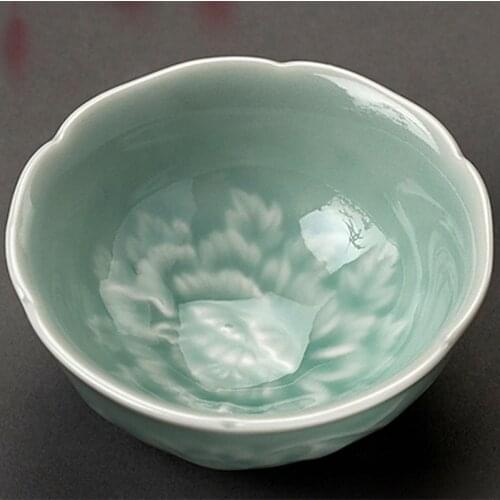 Single Master Cup celadon lotus cup Ceramic peony tea cup christmas Celadon relief cup