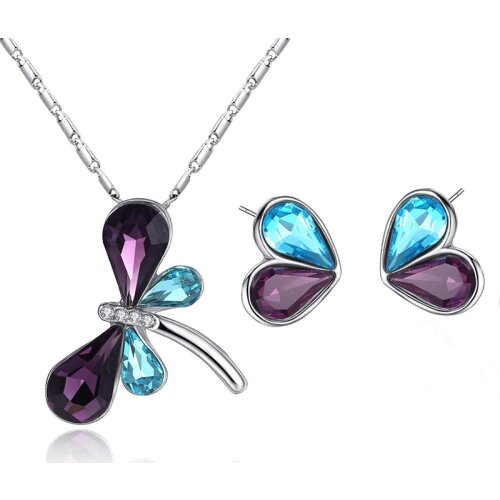 Crystal Dragonfly Setting Cubic Zirconia Necklace Earrings Silver Color Party Jewelry Sets for Woman