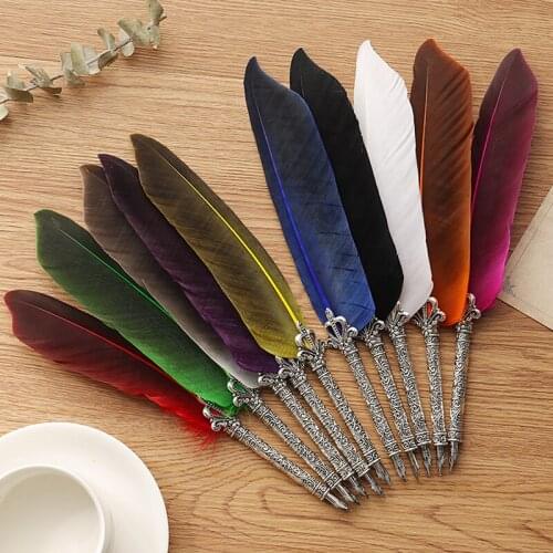 1 Set English Calligraphy Feather Dip Pen Writing Stationery Set Birthday Gift Retro Quill Fountain Pen with 5 Nib Office Supply