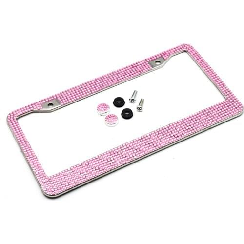 Stainless Steel License Plate Frame Rhinestone Bling License Plate Frame Car Exterior Accessories