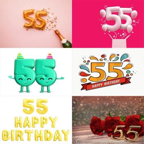 Photo Studio Props Vinyl Photography Backdrop Fifty-Five Year Old Birthday Balloon Ribbons 55St Birthday Party Decoration
