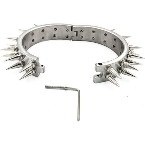 Detachable Stainless Steel 2 Row Spike Rivet Choker Metal Neck Collar Thorn Fetish Slave Restraint BDSM Sex Toys For Couples