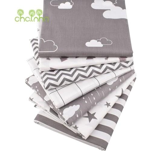 Chainho Gray Print Twill Cotton Fabric For DIY Quilting Sewing/Tissue Of Baby&Children/Sheet,Pillow,Cushion,Curtain Material