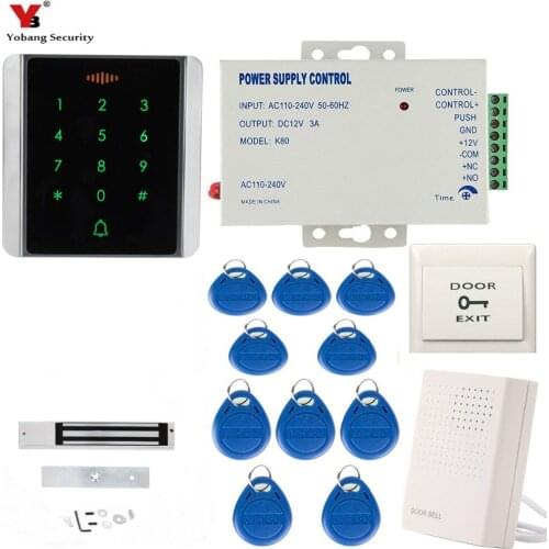 Yobang Security RFID Door Access Control System Kit Set metal access control keypad with 180KG magnetic lock+power+exit switch
