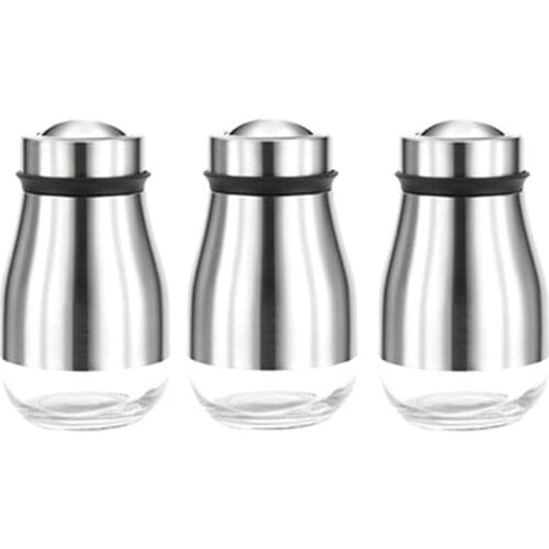 Salt and Pepper Seasoning Pot Set Stainless Steel Salt Shaker with Glass Base with Adjustable Pouring Hole