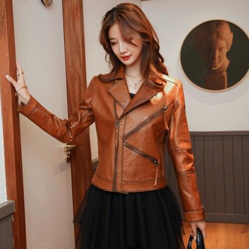Womens Leather Jacket Fashion Sheepskin Coat Real Genuine Leather Jackets Streetwear Coats Autumn Clothes Women 2020 WPY1373