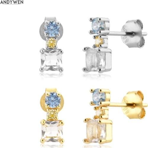 ANDYWEN 925 Sterling Silver Stud Earring PENDIENTES DE UTOPIAN Piercing Clips 2021 Women Luxury Jewelry Crystal Zircon CZ Gift