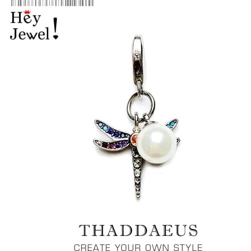 925 Sterling Silver Dragonfly Pearl Charm 2020 Summer Fashion Jewelry Fit Bracelet Paradise Jewelry Women Tropical-inspired Gift