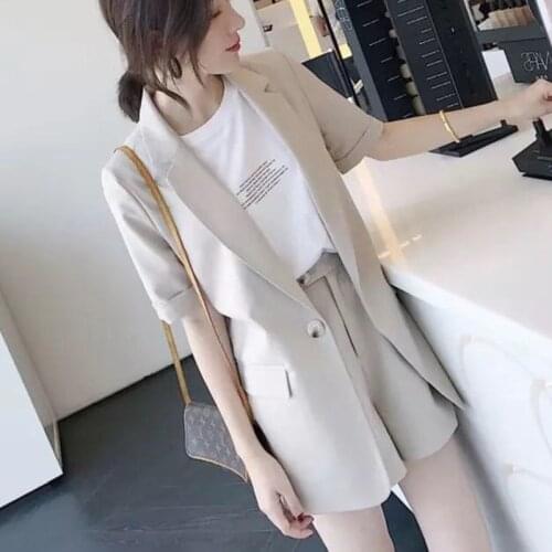 2021 Summer Design Women Clothing Suit Temperament Office Lady Elegant Short Sleeve Slim Blazer+Shorts Two Piece Set Jacket Coat