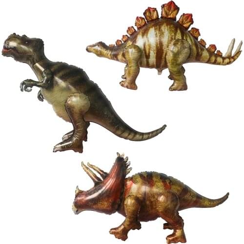 1pc Giant Simulation Dinosaur Foil Balloons 4D Assembly Standing Triceratops Jungle Theme Birthday Party Decorations Kids Toys