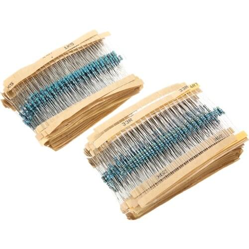 2000PCS High Stability 1/4W Metal Film Resistor 100 Values 1 Ohm - 1M Ohm Resistors Resistance Assortment Kit