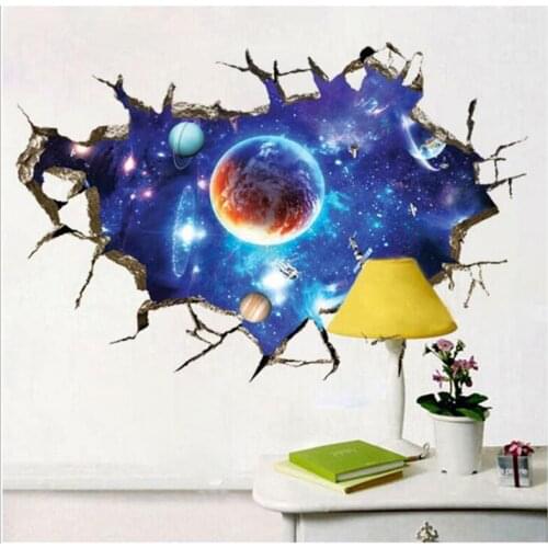 3D Broken Wall Space Planet Wall Stickers For Living Room Bedroom Ceiling Home Decoration Accessories DIY Art Poster Wall Decals