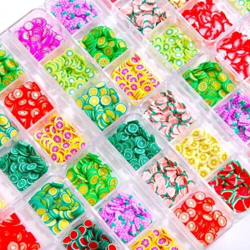 6 Grids/Box Mix 3D Clay Fruit Slices Fruit Tiny Sticker For Nail Art Decoration DIY Designs Charms Supplies Accessories
