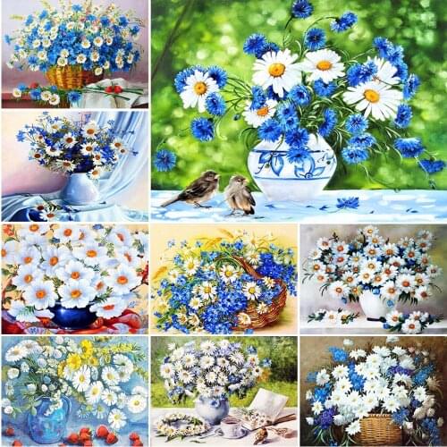 5D DIY Diamond Painting Little Daisy Corss Stitch Kit Full Drill Embroidery Mosaic Flowers Art Picture of Rhinestones Decor Gift