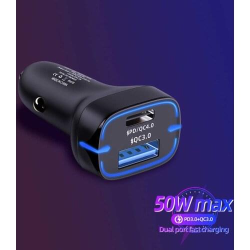 52.5W Dual USB Car Charger LED Display QC4.0 QC3.0 Type C PD Fast Car Charging Charger For iPhone 12 Xiaomi POCO F3 Samsung S21