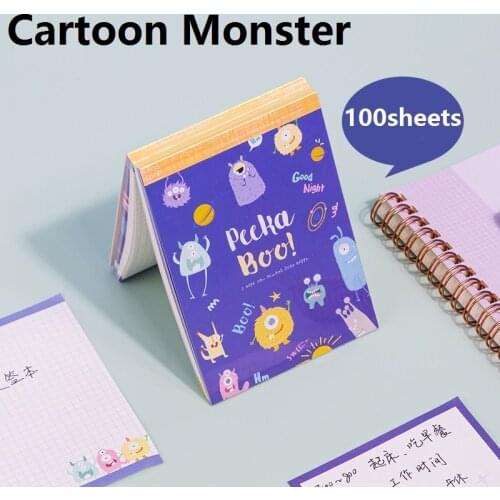 3Pcs Cartoon Monster Memo Pad Waterproof Cover 4 Patterns Inside School Note Home Message Kids Students Office Remark 21718