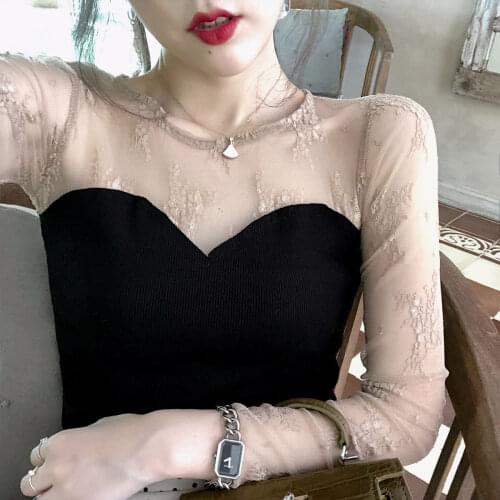 Blouse Women Mesh Stitching Pure Cotton Fake Two Pieces Long-Sleeved Shirts Womens Autumn Clothing Top Blusas Ropa De Mujer