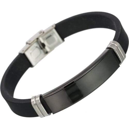 Dropshipping Popular Personal Engraved Handband For Men 2021 New Silicone Wristband With Stainless Steel Clasp Bangle Bracelet