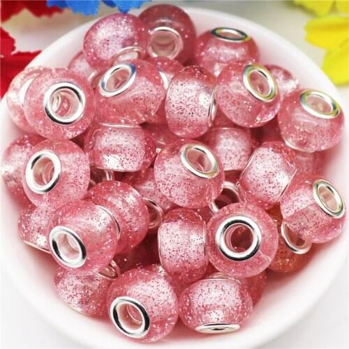 10pcs Pink Color Glitter Big Hole Spacer Beads for Bracelet Women DIY Jewelry Hair Beads Earrings Snake Chain Necklaces Charms