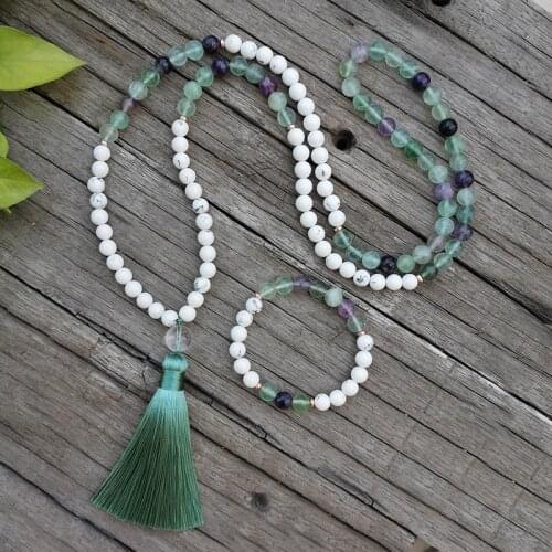 8mm Natural Stone Beads,Fluorite,Howlite,Green,Calming,JapaMala Sets,Spiritual Jewelry,Meditation,Inspirational,108 Mala Beads