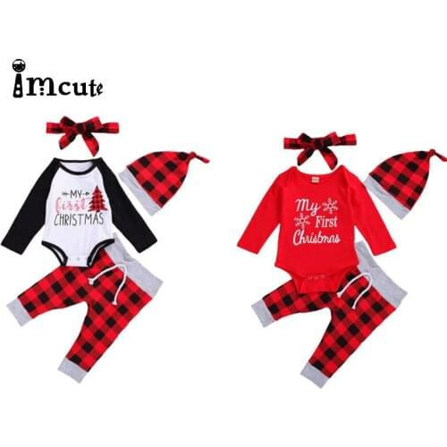 Imcute 2020 Baby Girl Clothes Christmas Tree Newborn Baby Girl Outfits Set Cute Infant Girl Clothing With Hat Spring Autumn 4Pcs