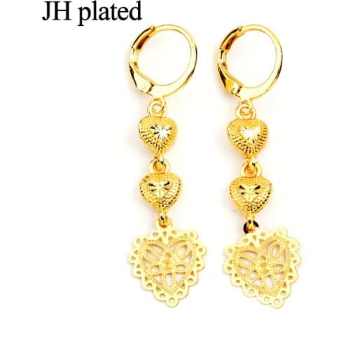 JHplated Ethiopia African jewelery Cute Fashion Lady Gold Color Earrings love heart for women and girls the best gift