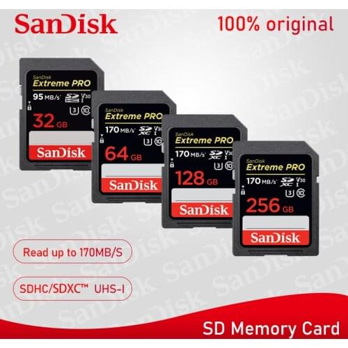 SanDisk Extreme Pro SD Card 32GB SDHC 95M/S 64GB 128GB 256GB SDXC UHS-I Class 10 170M/S Memory Card Support U3 4K Video Card
