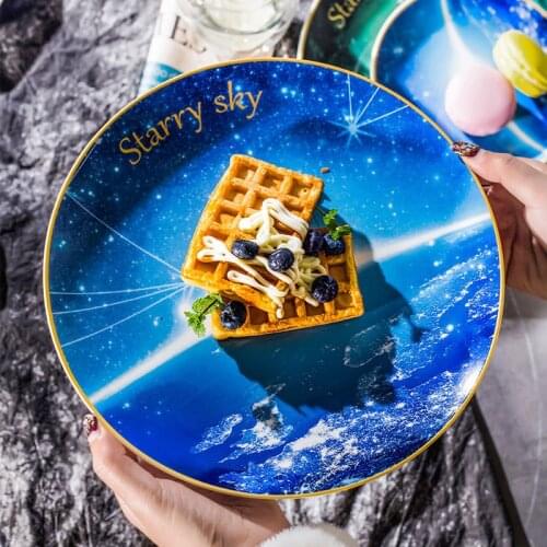 Ceramic Nordic-themed starry sky plate for home use Western food steak spaghetti plate breakfast plate cutlery set