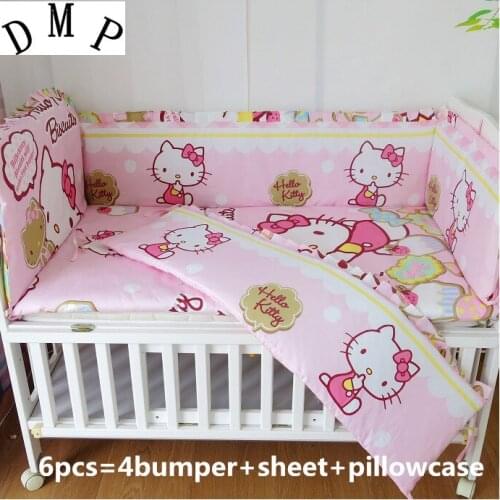 6pcs Baby Girl Crib Bedding Set,kit berço ropa cuna Bed Sheet Baby Cot Set (4bumpers+sheet+pillow cover)