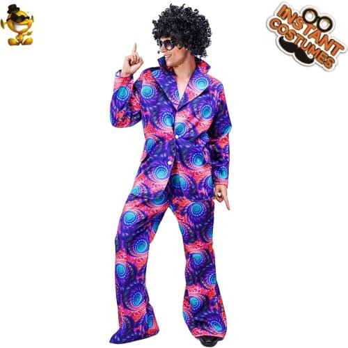 70s 80s Retro Hippie Suit V-neck for Men Carnival Party Role Playing Hippy Costumes Adult Cosplay Fancy Dress Up for Male