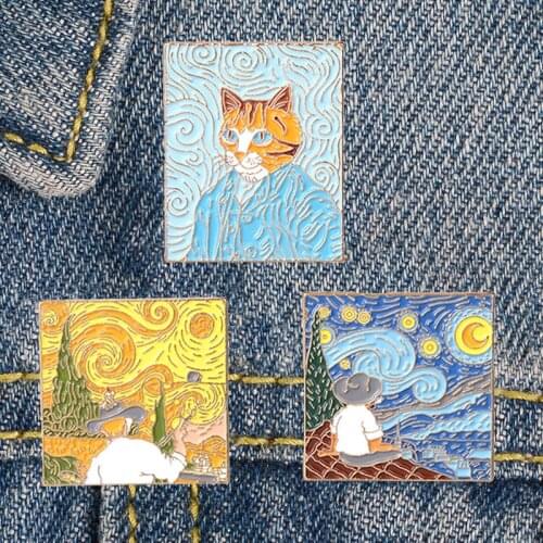 LT1095 Van gogh Art Oil Painting Enamel Pins Badge Brooches on clothes backpacks Bag Collar Lapel Decoration Jewelry Gifts