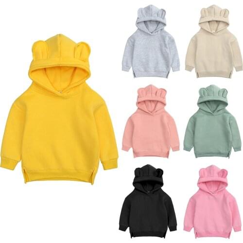 Fashion Toddler Infant Baby Kids Boys Girls Solid Colors Long Sleeve Cotton Cartoon Ear Hooded Hoodie Sweatshirt Tops Clothes#g4