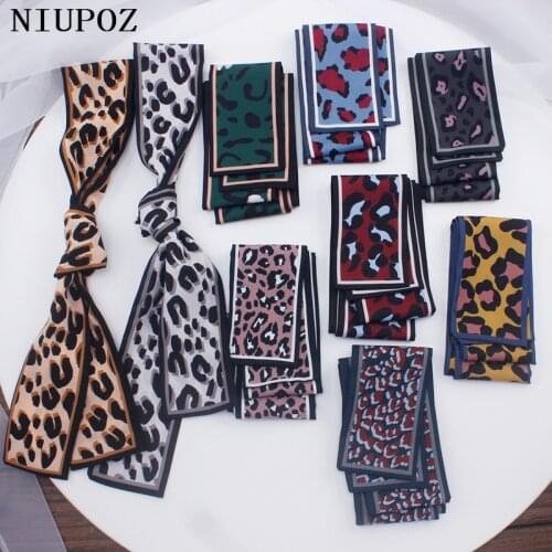 Fashion Leopard Print Women Small Bag Scarf Luxury Brand Skinny Twill Emulation Silk Small Ribbon Head Hair Handle Scarf