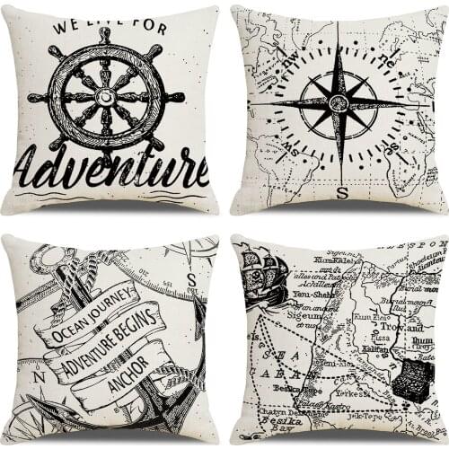 Simple Ocean Letter Print Pillowcase Cushion Cover 45*45 Sofa Cushions Pillow Cases Cotton Linen Home Decor Pillow Covers KD0722