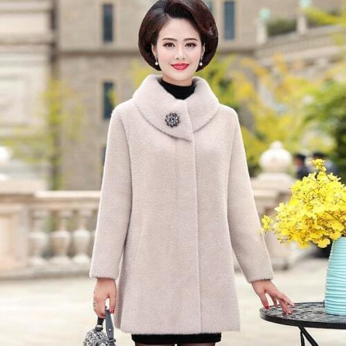 Imitation Mink Cashmere Coat 2021 Autumn Winter New Womens Clothing Thick Plush Cardigan Middle-aged Mother Jacket Women X489