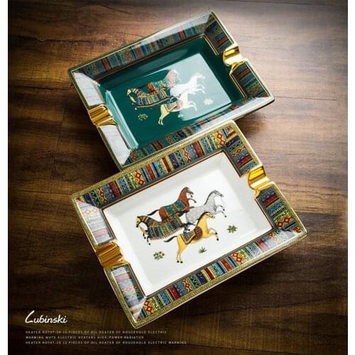 European Style Cigar Ashtray 2 Slots Color Painting Ceramic Office Home Decoration Gift Box Package