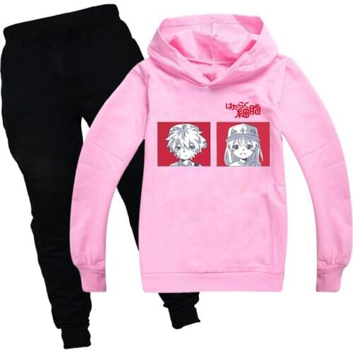 Working cell cartoon printing casual long-sleeved hooded sportswear pants boys and girls spring new casual hooded sets