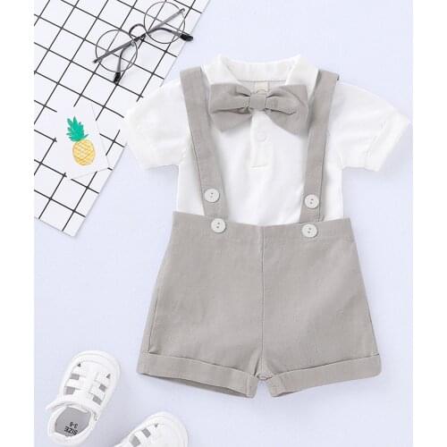 Baby Boy Clothes Set 1st Birthday Boy Outfit One Year Gentleman Bow Tie Shirt Straps Shorts Toddler Baby Clothing Baby Clothes