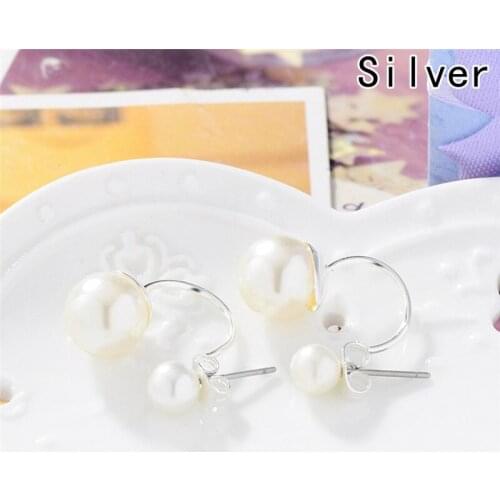Silver Gold Color Double Sided Pearl Earrings Jewelry For Women High Quality Pearl Stud Earrings After hanging earrings