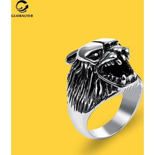 Net explosion models European and American hip-hop rock club ring Retro domineering wolf head Titanium steel ring 379