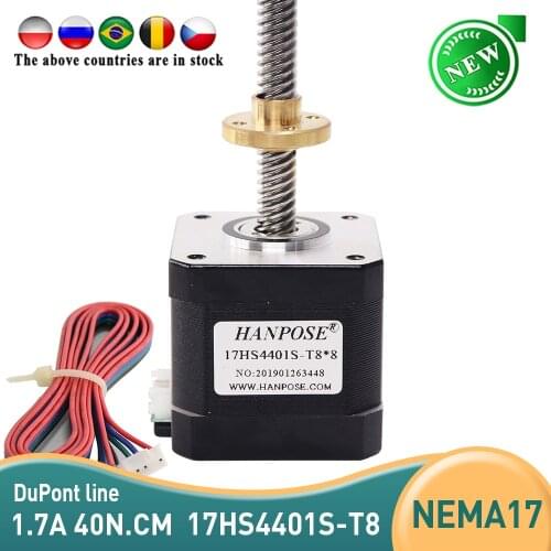 Nema17 Screw stepper motor 1.7A 40N.CM 17HS4401S-T8x8-300MM with Copper nut lead 8mm for 3D printer Z axis long screw