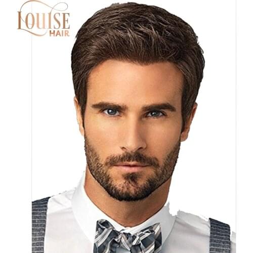 Louise Hair Fashion Mens Wig Short Straight Hair Wigs For Men High Temperature Silk Fluffy Short Straight Brown Hair for Men