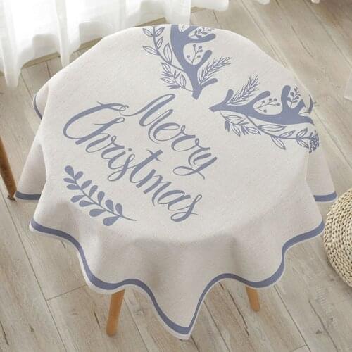 ELK design christmas party table decoration cotton round table cover waterproof coffee tablecloth