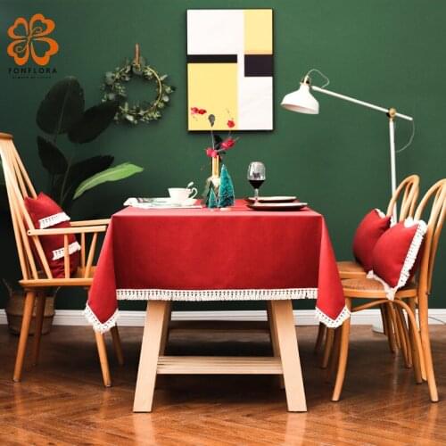 American Retro Faux Linen Tablecloth Tassels Thick Tea Table Cover Dining Table Cloth Christmas Decoration Green Red Chiffons