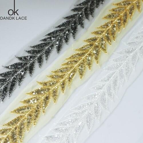 2 yard Gun color, gold and white wedding dresses, sequins, beads and leaves, childrens clothing, headwear, jewelry
