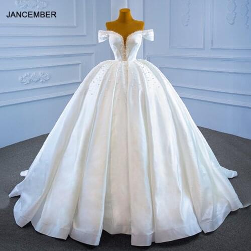 J67240 JANCEMBER Short Sleeve Wedding Dresses 2021 Beading Lace Up Back Sexy V-Neck Ball Gown Sequined