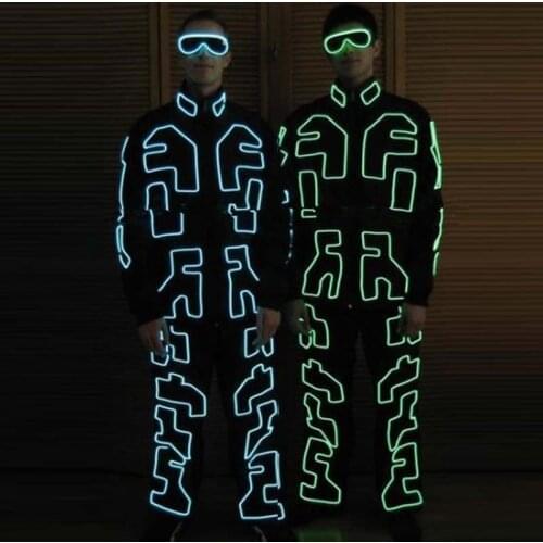LED Luminous /Illuminated/Glowing Dance Costumes/Suits For Men EL Cold LED Clothes Party With Glasses Support Custom Design