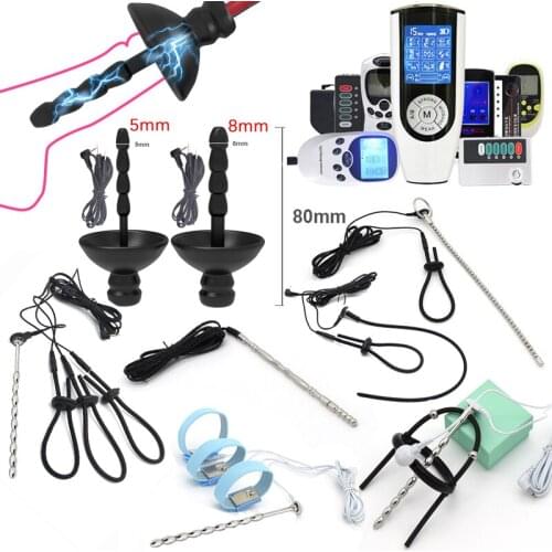 SM Electric Shock Penis Plug Cock Therapy Ring Urethral Sounding Dilator Catheter Electro Stimulation Male Gay Orgasm Sex Tools