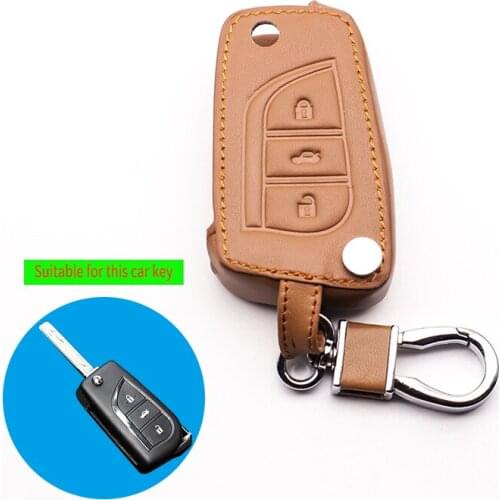 High Quality 100% Genuine Leather Keychain Keychain Cover For Toyota Camry Corolla Prado REIZ Crown RAV4 3 Button Key Case