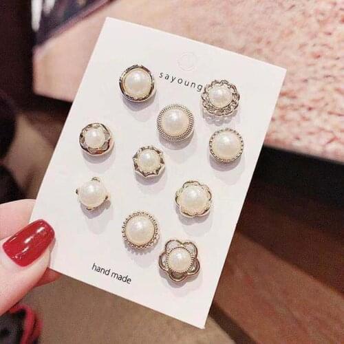 10pcs/set Women Elegant Brooch Buttons Shirt Brooch Buttons Cover Up Button Pin Fashion Pearl Brooch Safety Pins Decoration